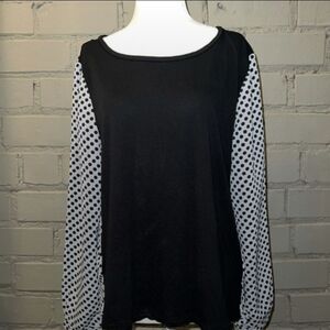 Ann Taylor Black Long Sleeve Polka Dot Sleeve Blouse | Size LP